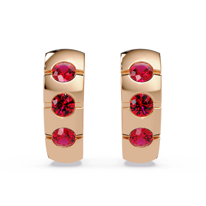 0.6 CTW Round Channel-Set Colorstone Hoop Earrings in Rose gold, Ruby Red