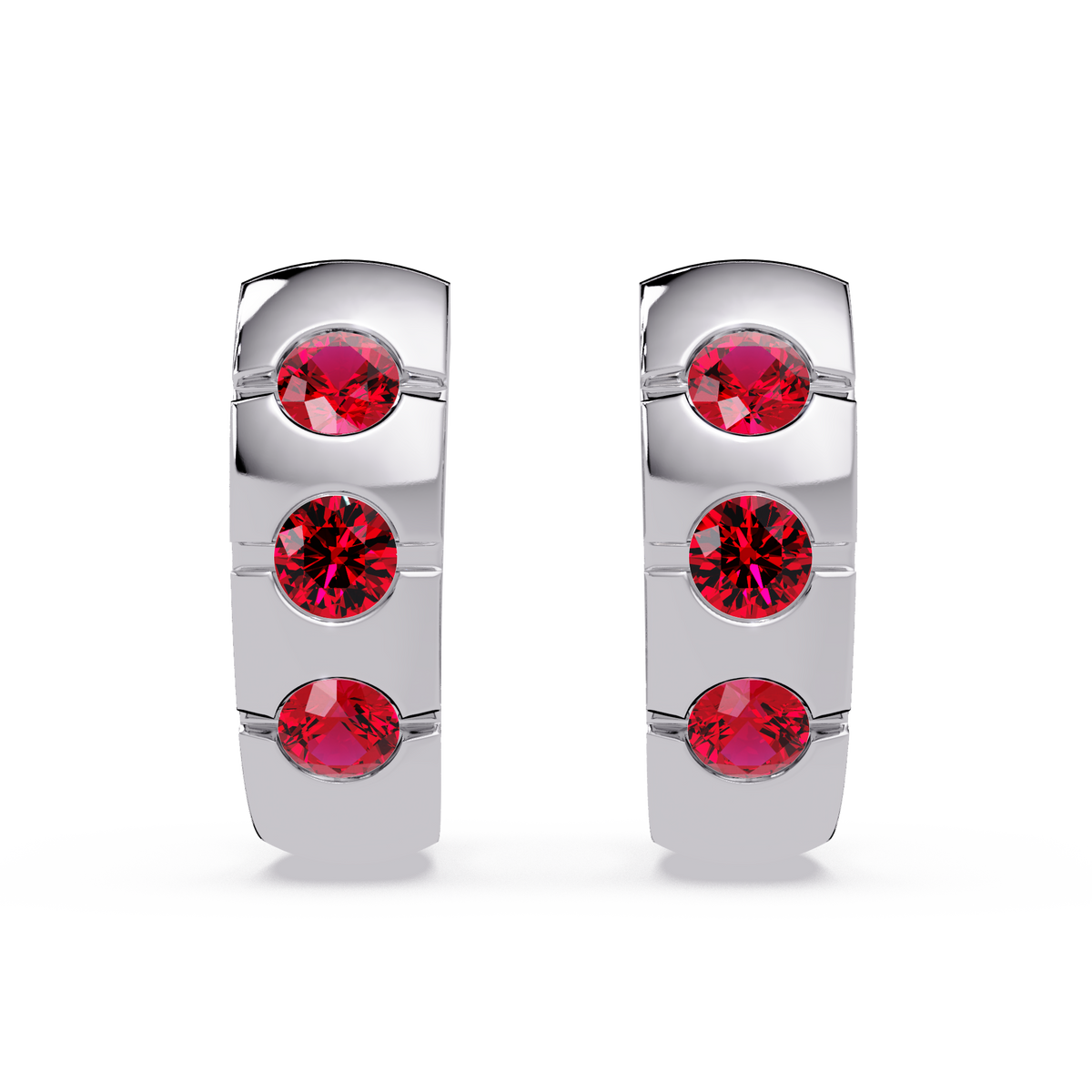 0.6 CTW Round Channel-Set Colorstone Hoop Earrings in White gold, Ruby Red