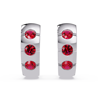 0.6 CTW Round Channel-Set Colorstone Hoop Earrings in White gold, Ruby Red