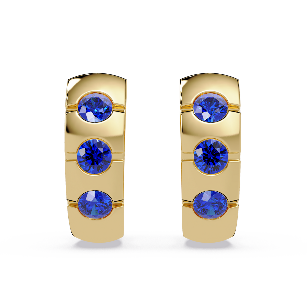 0.6 CTW Round Channel-Set Colorstone Hoop Earrings in Gold, Sapphire Blue