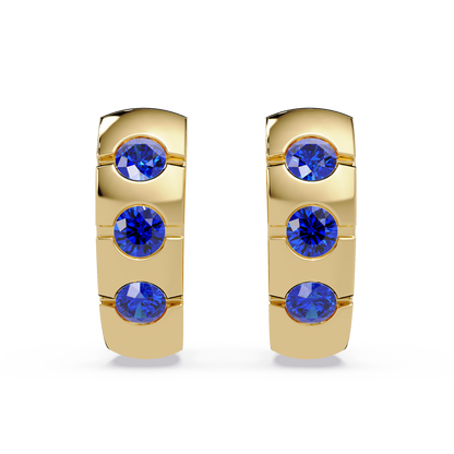 0.6 CTW Round Channel-Set Colorstone Hoop Earrings in Gold, Sapphire Blue