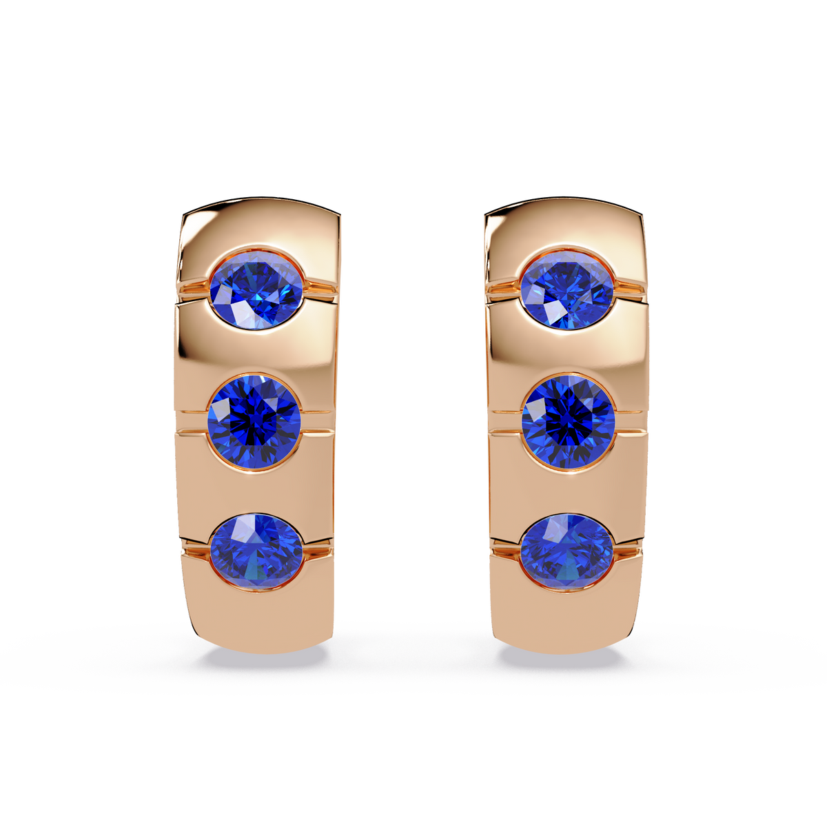 0.6 CTW Round Channel-Set Colorstone Hoop Earrings in Rose gold, Sapphire Blue