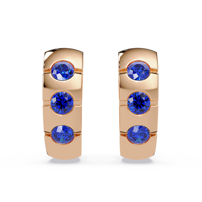 0.6 CTW Round Channel-Set Colorstone Hoop Earrings in Rose gold, Sapphire Blue