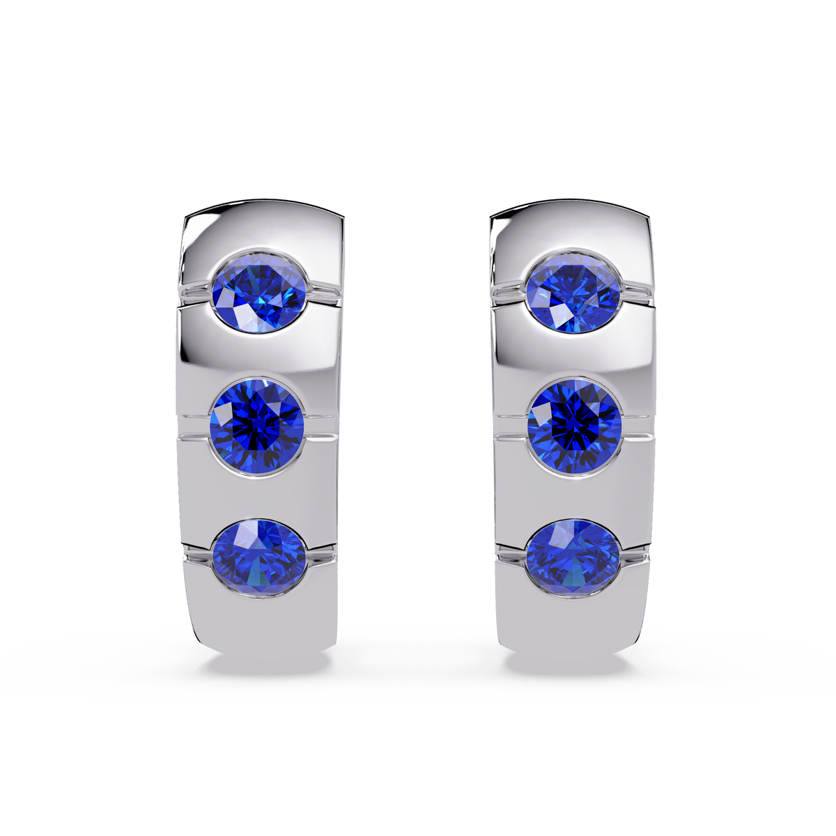 0.6 CTW Round Channel-Set Colorstone Hoop Earrings in White gold, Sapphire Blue
