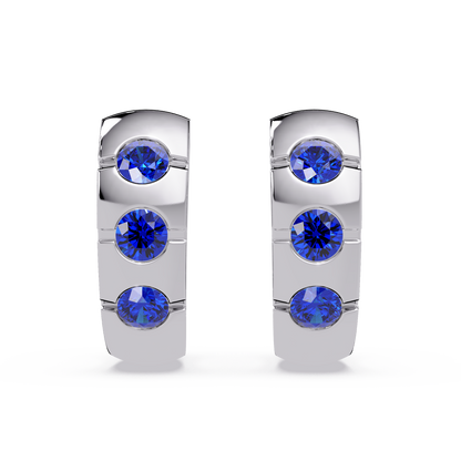 0.6 CTW Round Channel-Set Colorstone Hoop Earrings in White gold, Sapphire Blue