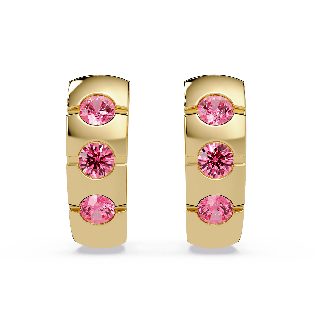 0.6 CTW Round Channel-Set Colorstone Hoop Earrings in Gold, Tourmaline Pink