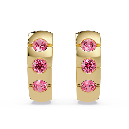 0.6 CTW Round Channel-Set Colorstone Hoop Earrings in Gold, Tourmaline Pink