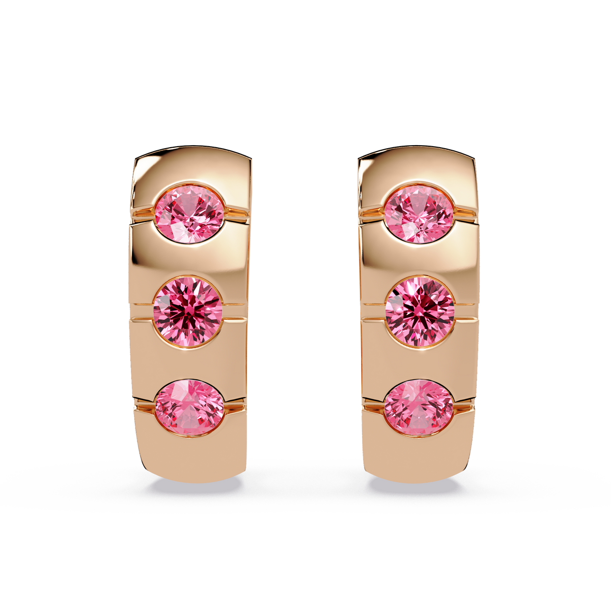 0.6 CTW Round Channel-Set Colorstone Hoop Earrings in Rose gold, Tourmaline Pink
