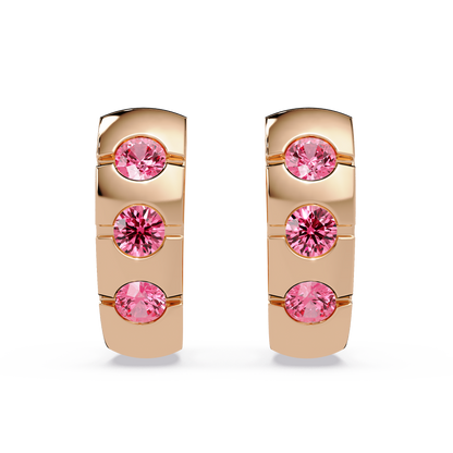 0.6 CTW Round Channel-Set Colorstone Hoop Earrings in Rose gold, Tourmaline Pink