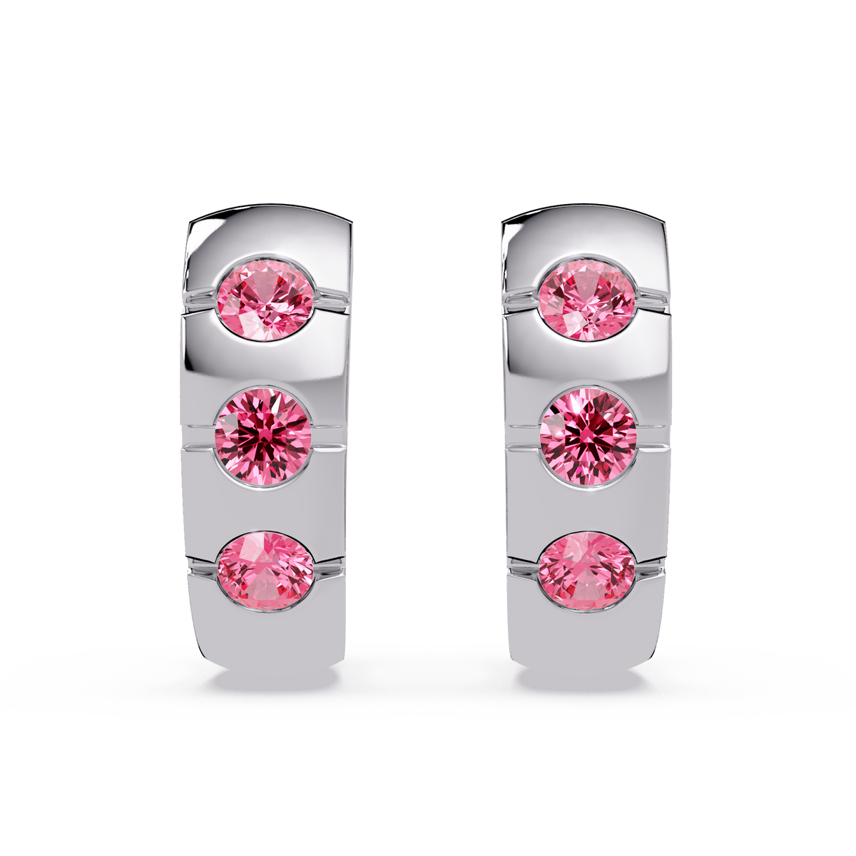 0.6 CTW Round Channel-Set Colorstone Hoop Earrings in White gold, Tourmaline Pink