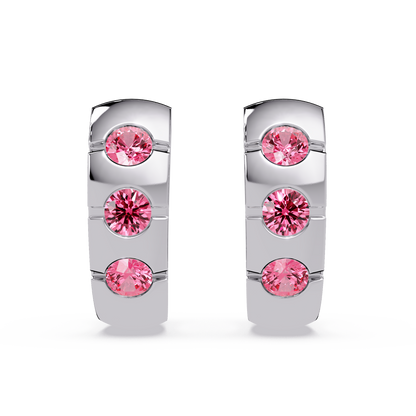 0.6 CTW Round Channel-Set Colorstone Hoop Earrings in White gold, Tourmaline Pink