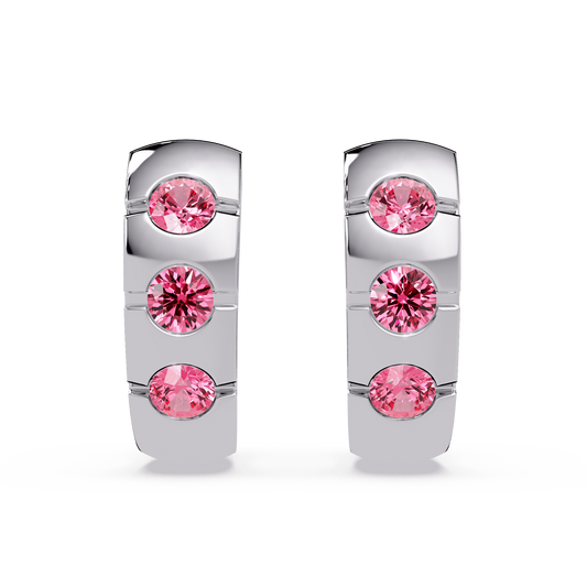 0.6 CTW Round Channel-Set Colorstone Hoop Earrings in White gold, Tourmaline Pink