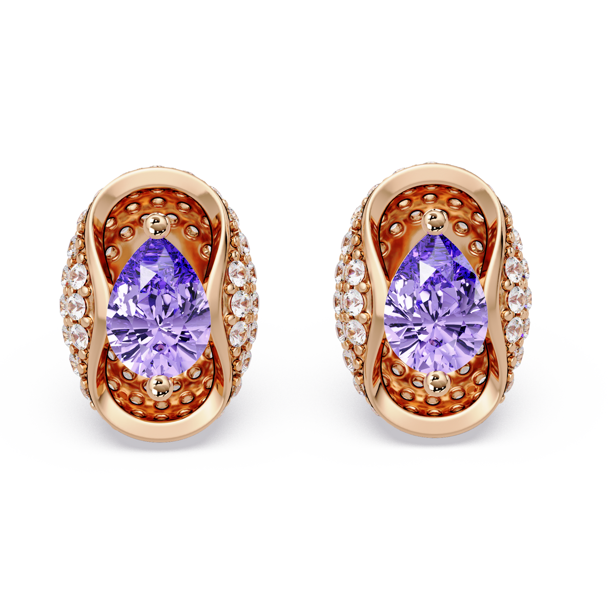 2.2 CTW Pear Halo Colorstone Stud Earrings in Rose gold with Amethyst Purple pear center stones