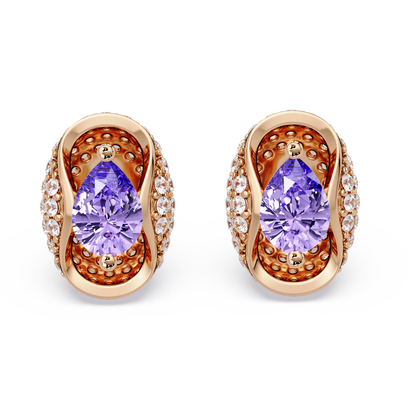 2.2 CTW Pear Halo Colorstone Stud Earrings in Rose gold with Amethyst Purple pear center stones