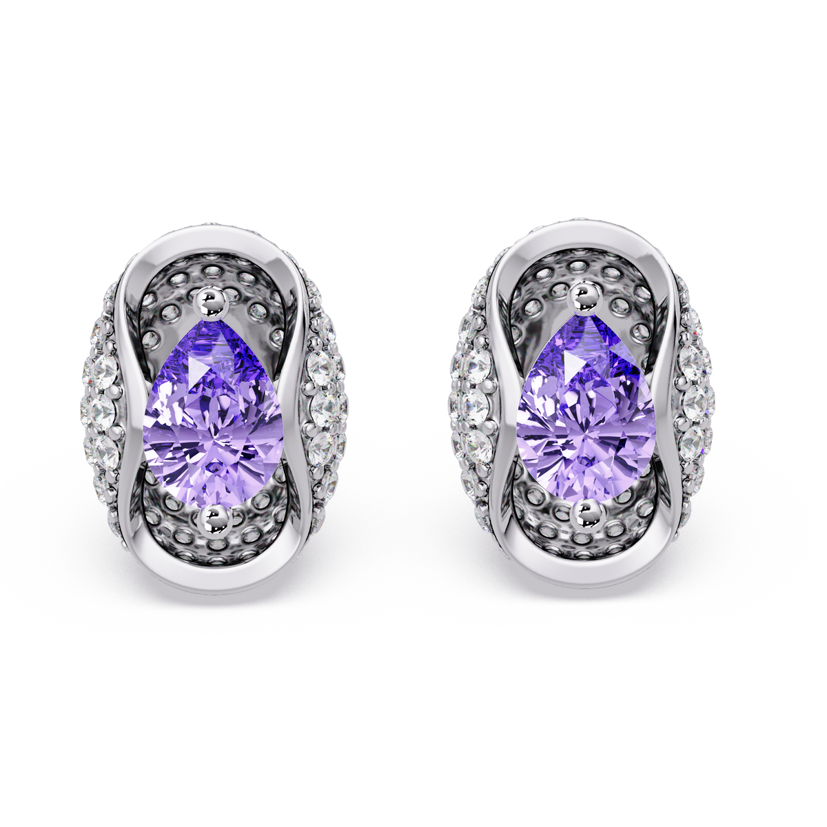 2.2 CTW Pear Halo Colorstone Stud Earrings in White gold with Amethyst Purple pear center stones