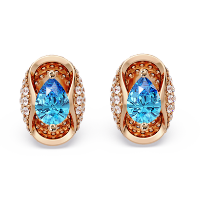 2.2 CTW Pear Halo Colorstone Stud Earrings in Rose gold with Aquamarine Blue pear center stones