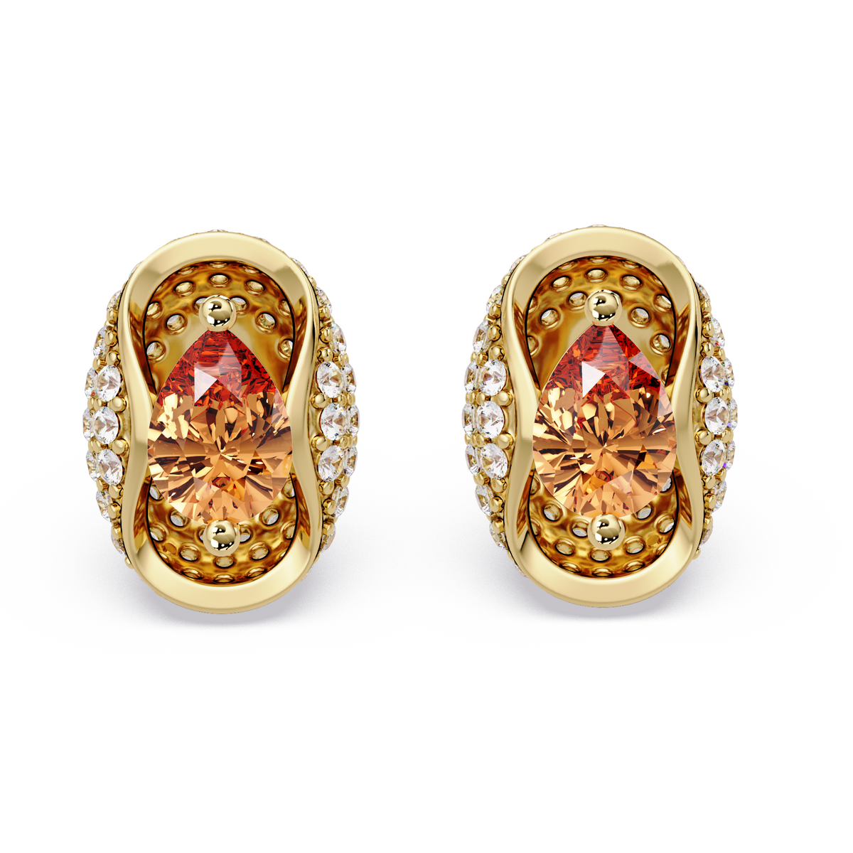 2.2 CTW Pear Halo Colorstone Stud Earrings in Gold with Champagne Topaz pear center stones