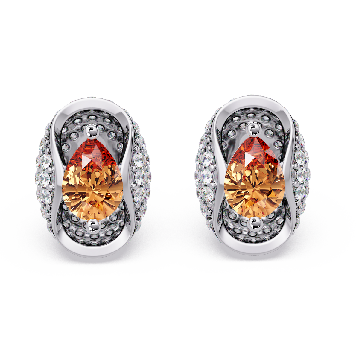 2.2 CTW Pear Halo Colorstone Stud Earrings in White gold with Champagne Topaz pear center stones