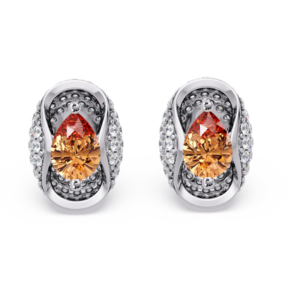 2.2 CTW Pear Halo Colorstone Stud Earrings in White gold with Champagne Topaz pear center stones