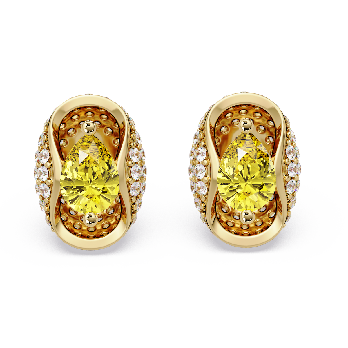 2.2 CTW Pear Halo Colorstone Stud Earrings in Gold with Citrine Yellow pear center stones