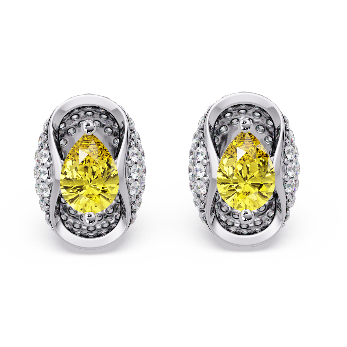 2.2 CTW Pear Halo Colorstone Stud Earrings in White gold with Citrine Yellow pear center stones