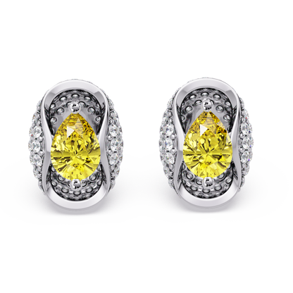 2.2 CTW Pear Halo Colorstone Stud Earrings in White gold with Citrine Yellow pear center stones