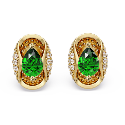 2.2 CTW Pear Halo Colorstone Stud Earrings in Gold with Emerald Green pear center stones