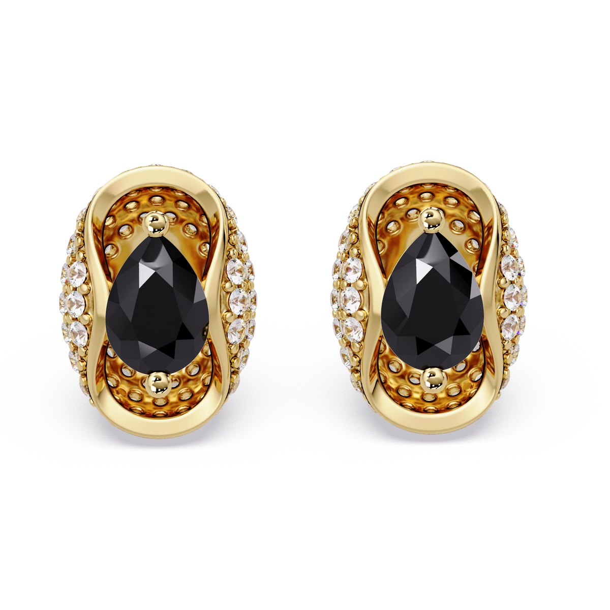 2.2 CTW Pear Halo Colorstone Stud Earrings in Gold with Onyx pear center stones