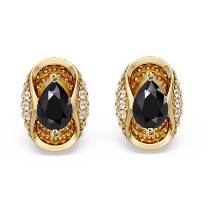 2.2 CTW Pear Halo Colorstone Stud Earrings in Gold with Onyx pear center stones