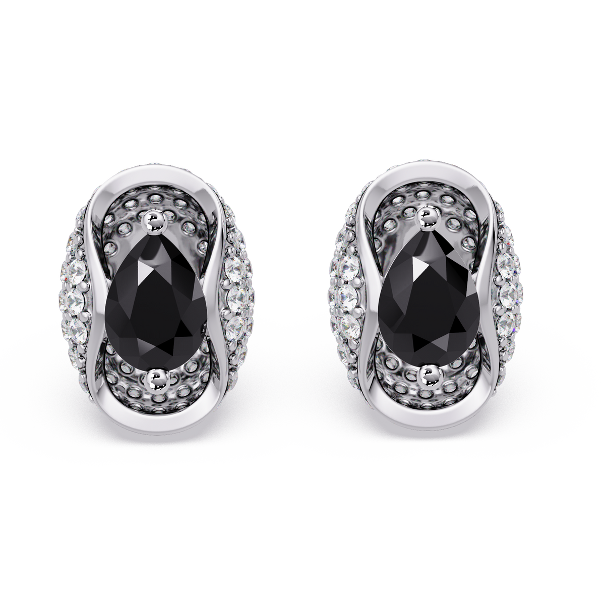 2.2 CTW Pear Halo Colorstone Stud Earrings in White gold with Onyx pear center stones