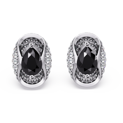 2.2 CTW Pear Halo Colorstone Stud Earrings in White gold with Onyx pear center stones