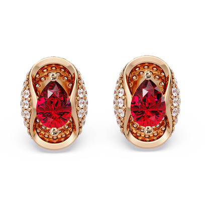 2.2 CTW Pear Halo Colorstone Stud Earrings in Rose gold with Ruby Red pear center stones