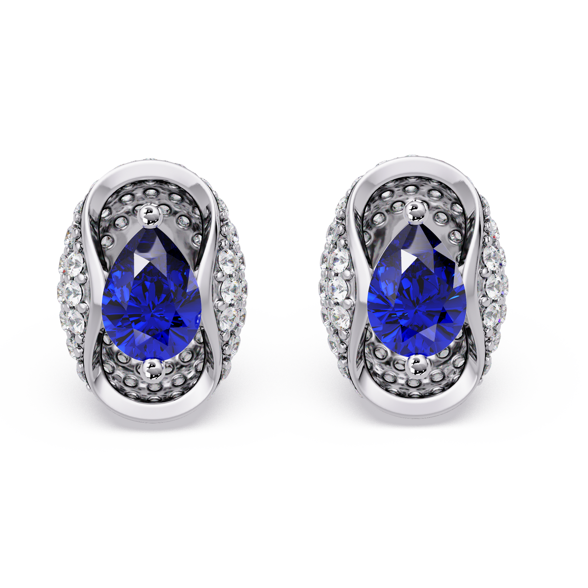 2.2 CTW Pear Halo Colorstone Stud Earrings in White gold with Sapphire Blue pear center stones