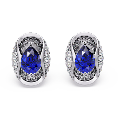 2.2 CTW Pear Halo Colorstone Stud Earrings in White gold with Sapphire Blue pear center stones