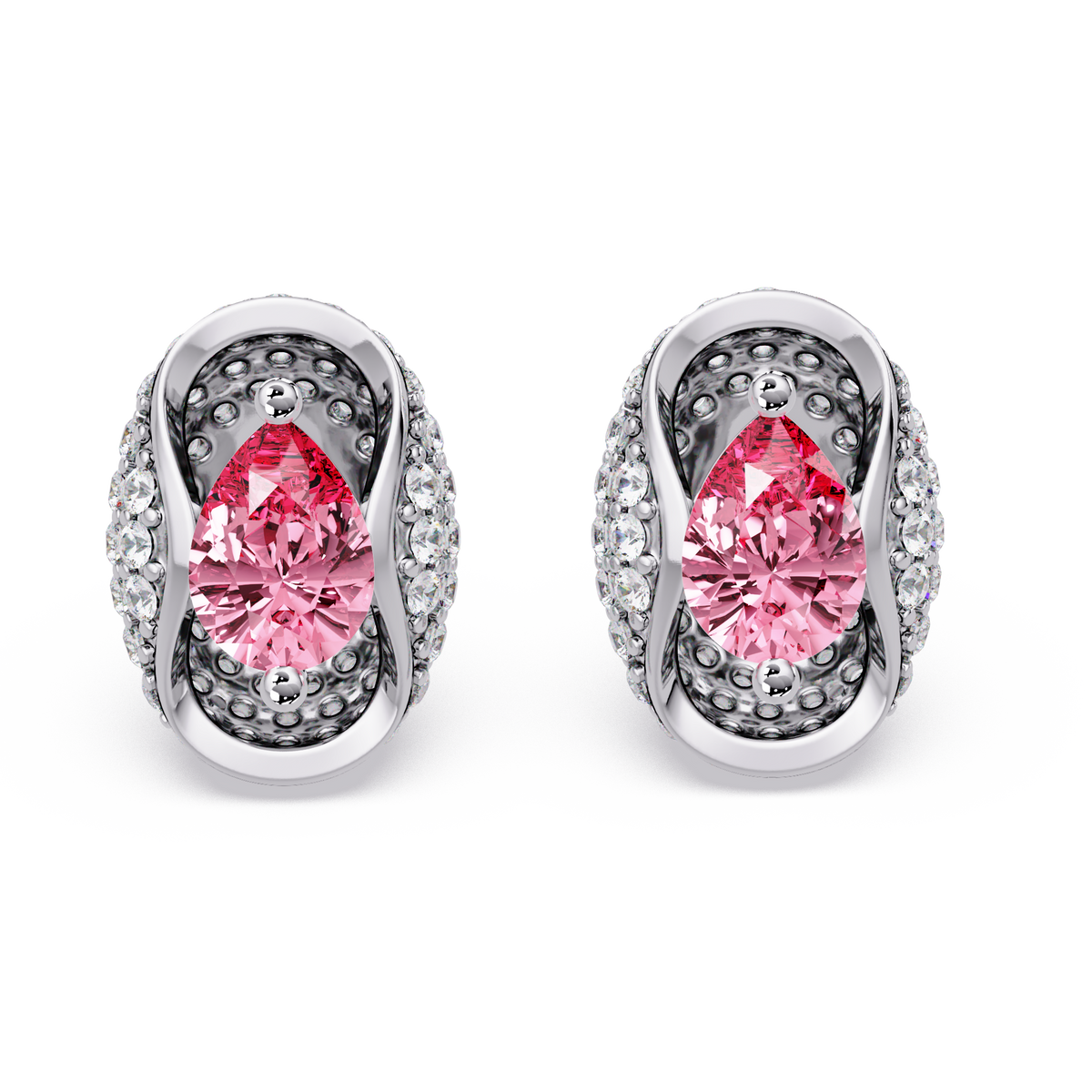 2.2 CTW Pear Halo Colorstone Stud Earrings in White gold with Tourmaline Pink pear center stones