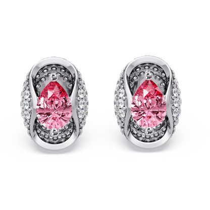 2.2 CTW Pear Halo Colorstone Stud Earrings in White gold with Tourmaline Pink pear center stones