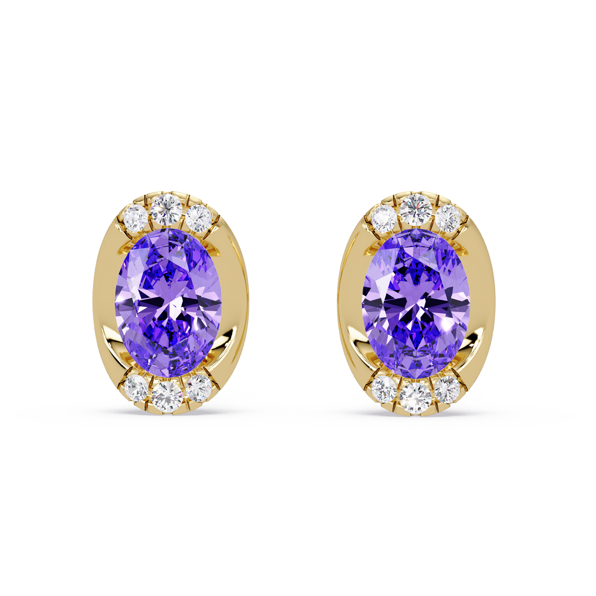 1.5 CTW Oval Colorstone Halo Stud Earrings in Gold, Amethyst Purple centers