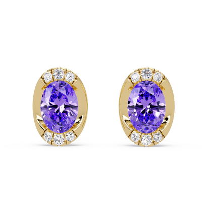 1.5 CTW Oval Colorstone Halo Stud Earrings in Gold, Amethyst Purple centers