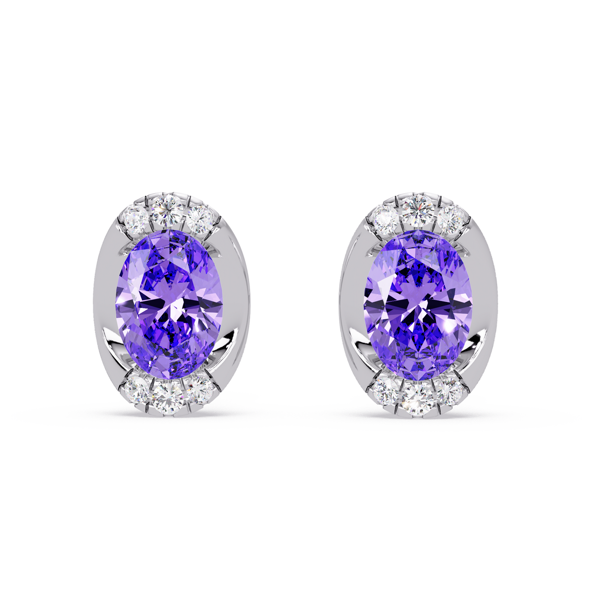 1.5 CTW Oval Colorstone Halo Stud Earrings in White gold, Amethyst Purple centers