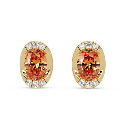 1.5 CTW Oval Colorstone Halo Stud Earrings in Gold, Champagne Topaz centers