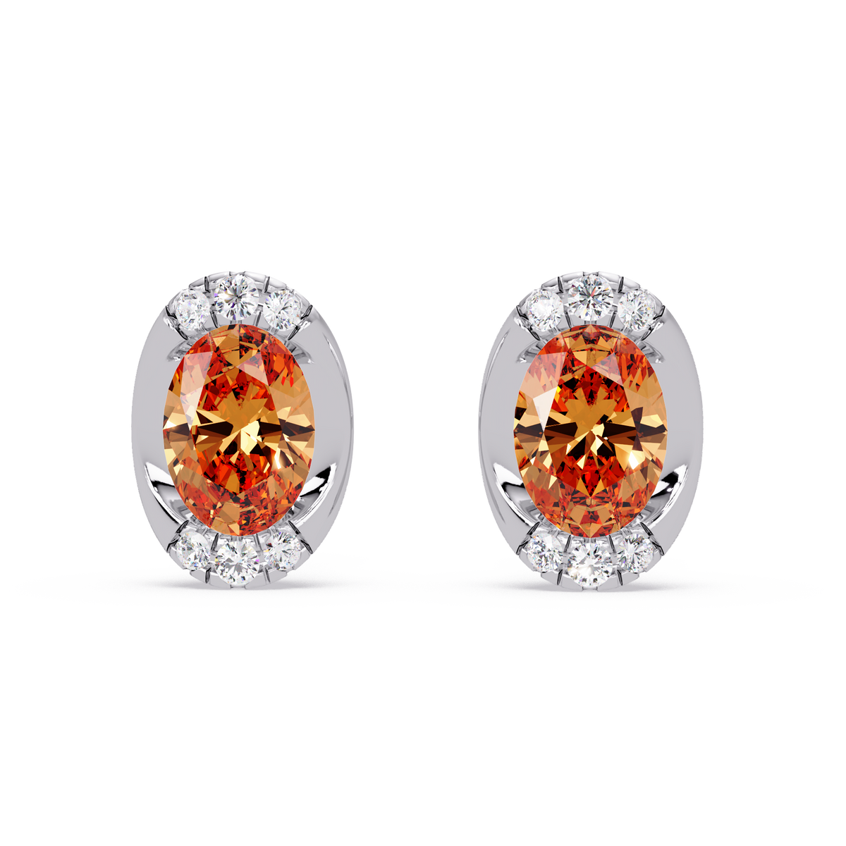 1.5 CTW Oval Colorstone Halo Stud Earrings in White gold, Champagne Topaz centers