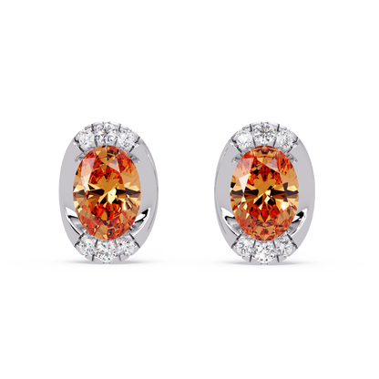 1.5 CTW Oval Colorstone Halo Stud Earrings in White gold, Champagne Topaz centers