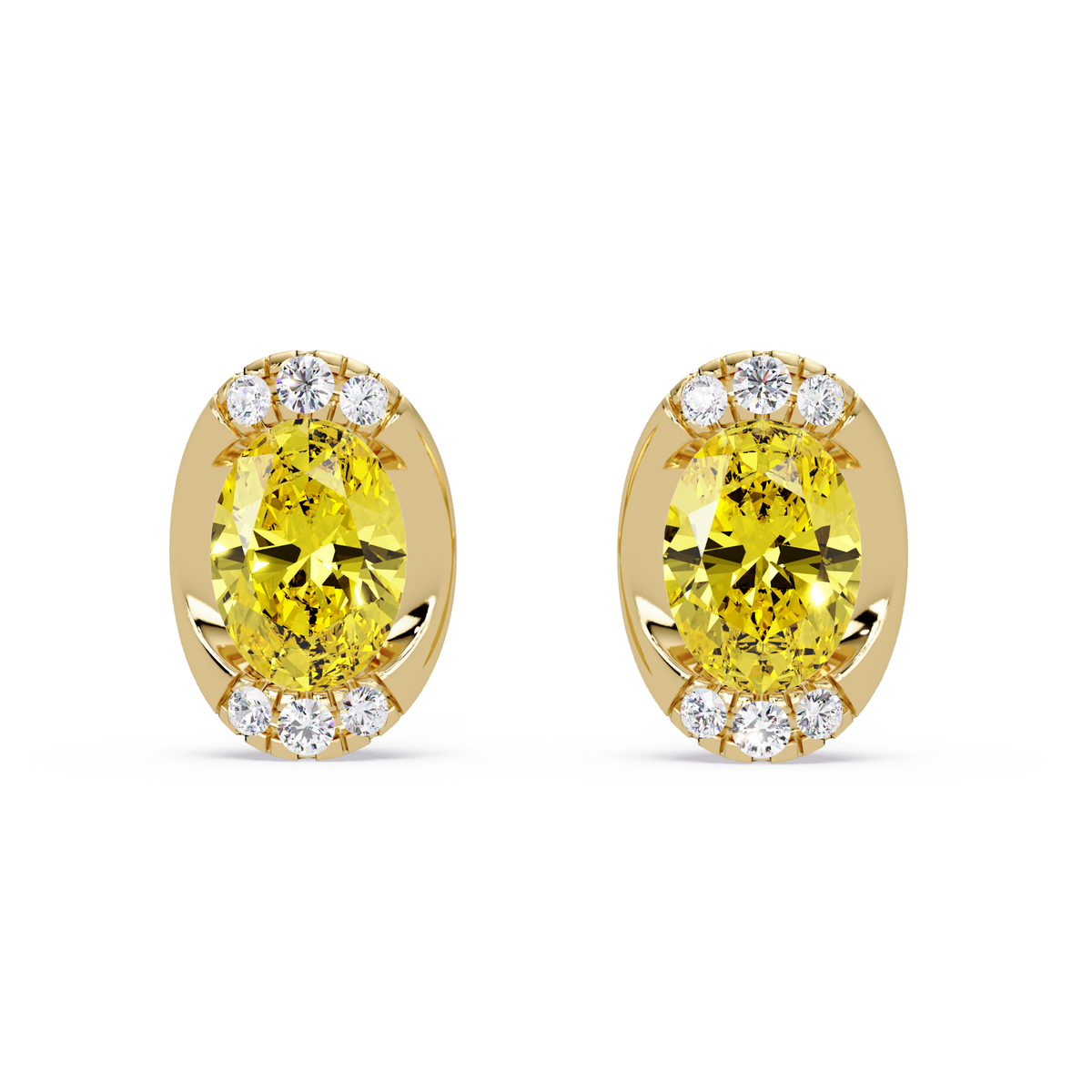 1.5 CTW Oval Colorstone Halo Stud Earrings in Gold, Citrine Yellow centers