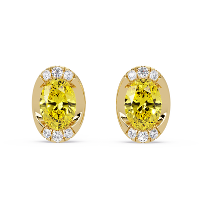 1.5 CTW Oval Colorstone Halo Stud Earrings in Gold, Citrine Yellow centers