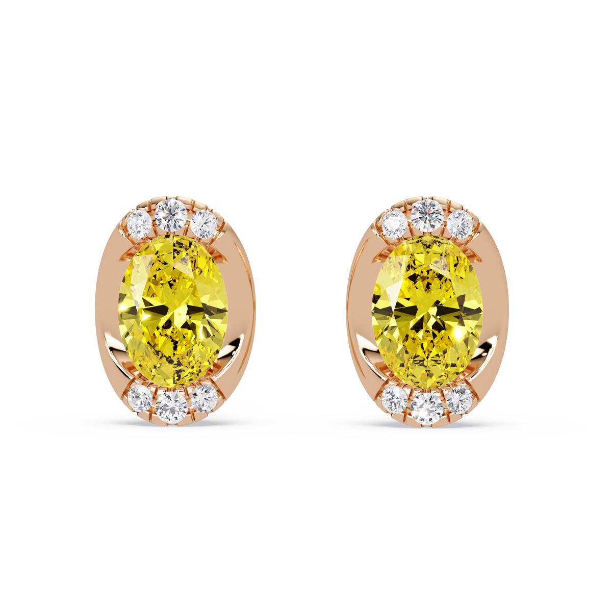 1.5 CTW Oval Colorstone Halo Stud Earrings in Rose gold, Citrine Yellow centers