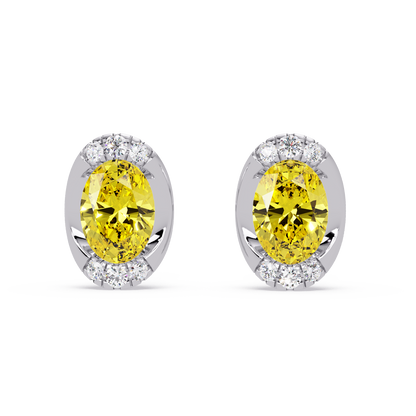 1.5 CTW Oval Colorstone Halo Stud Earrings in White gold, Citrine Yellow centers