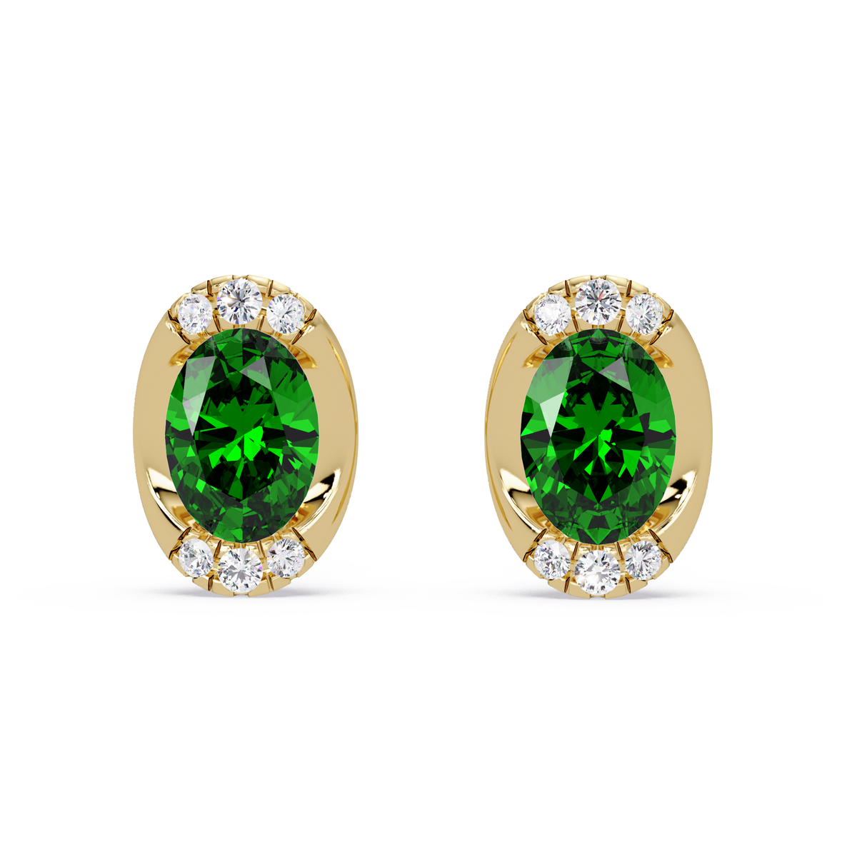 1.5 CTW Oval Colorstone Halo Stud Earrings in Gold, Emerald Green centers