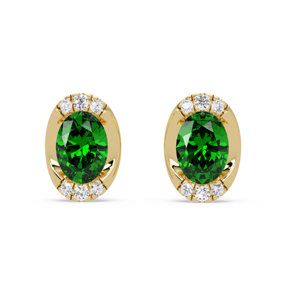 1.5 CTW Oval Colorstone Halo Stud Earrings in Gold, Emerald Green centers