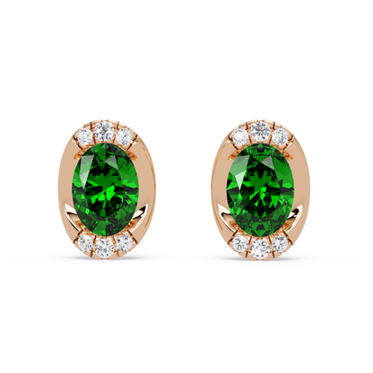 1.5 CTW Oval Colorstone Halo Stud Earrings in Rose gold, Emerald Green centers