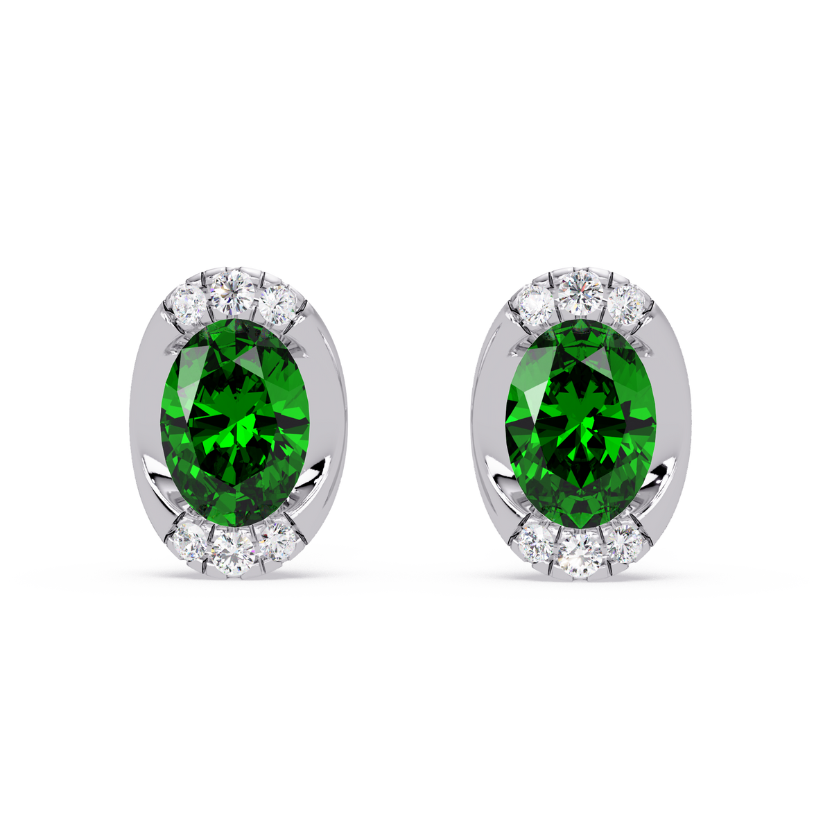 1.5 CTW Oval Colorstone Halo Stud Earrings in White gold, Emerald Green centers